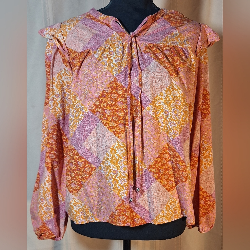 TIME and TRU Vibrant Patchwork Blouse